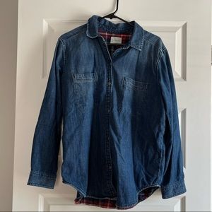 American Eagle Plaid Flannel-Lined Denim Jacket